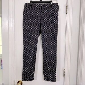 Talbots Essex Ankle cotton spandex pullon navy & gold patterned pants, size 8.